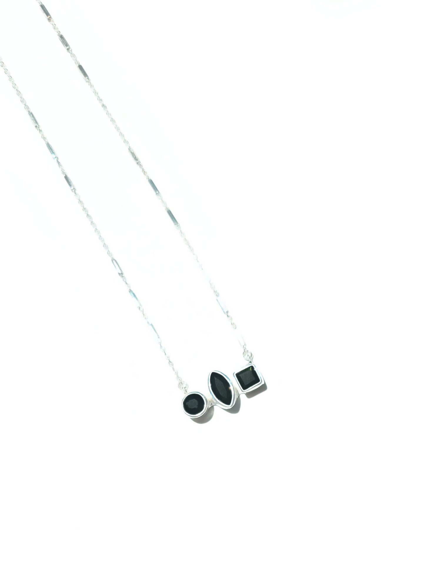 Mixed Shaped Black Tourmaline Trio Necklace in Sterling Silver