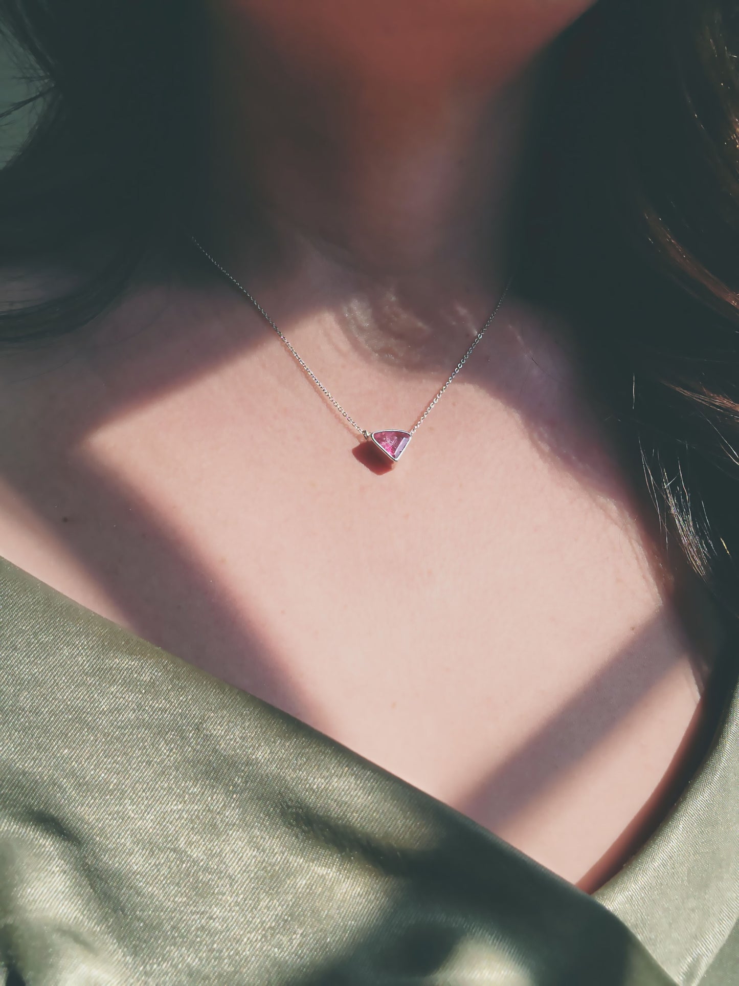 Triangle Cut Pink Tourmaline Necklace