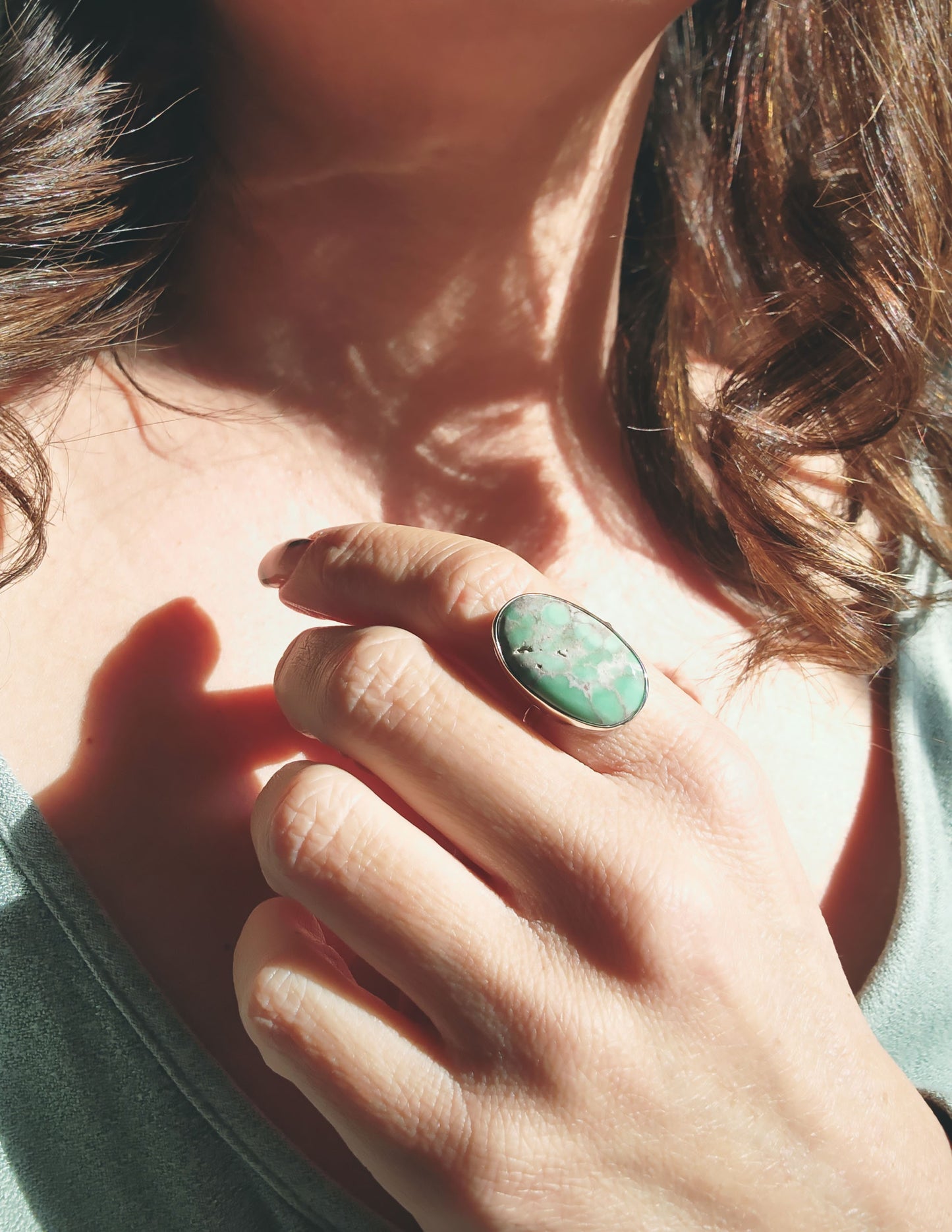 Oval Variscite Ring in Sterling Silver