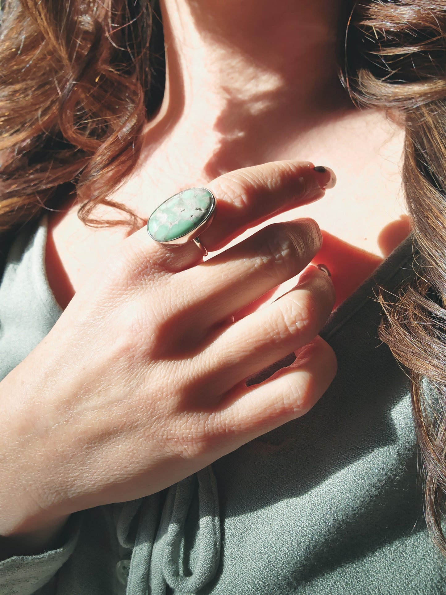 Oval Variscite Ring in Sterling Silver